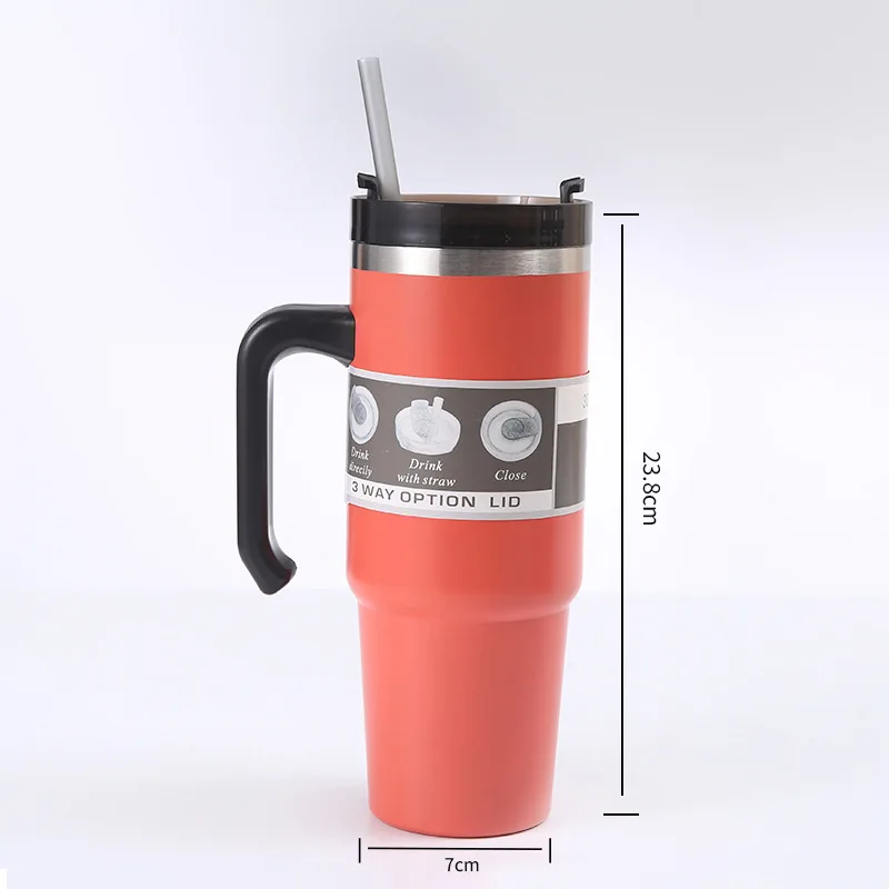 40oz Adventure Quencher stainless steel sublimation double wall vacuum metal cup travel coffee mug tumbler with handle and straw