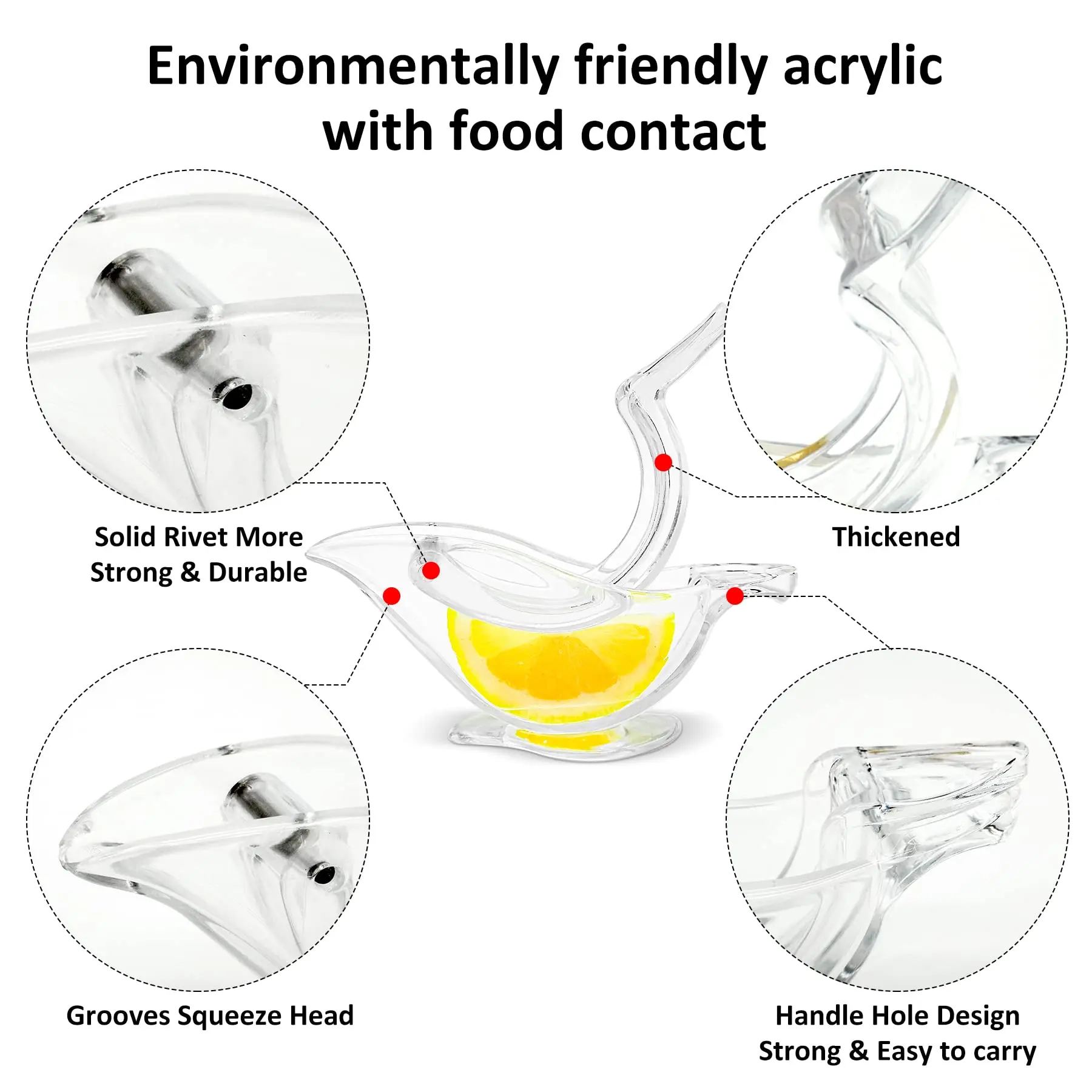 New Acrylic Manual Lemon Slice Squeezer Portable Transparent Fruit Juicer Elegance Bird Shape, Hand Juicer for Orange Lemon