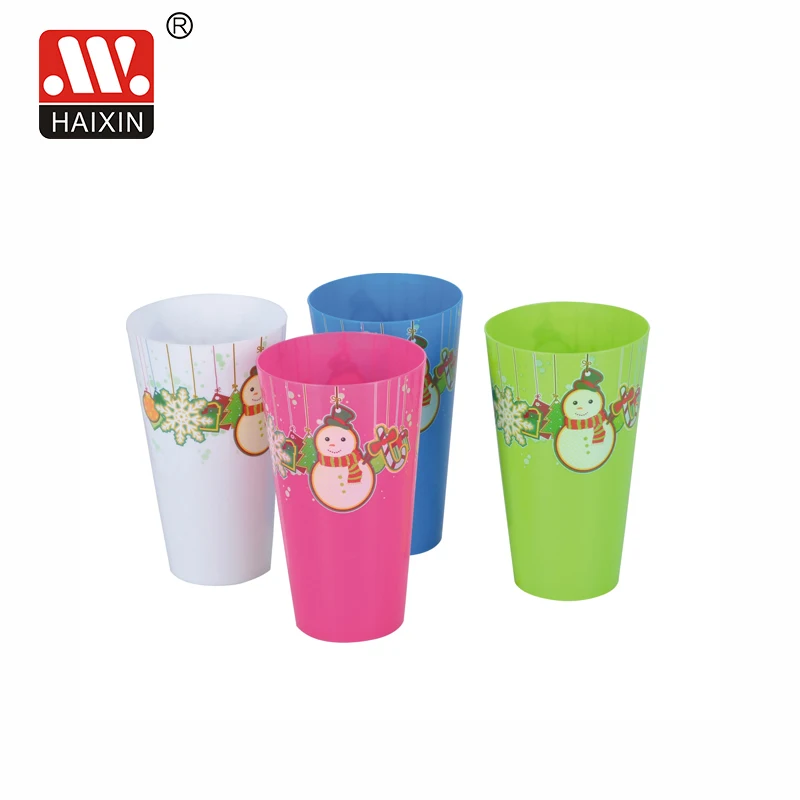 Haixing Plastic Eco-friendly 16oz 20oz Drinking Custom Double Wall Plastic Reusable Milk Tea Cup Christmas cup