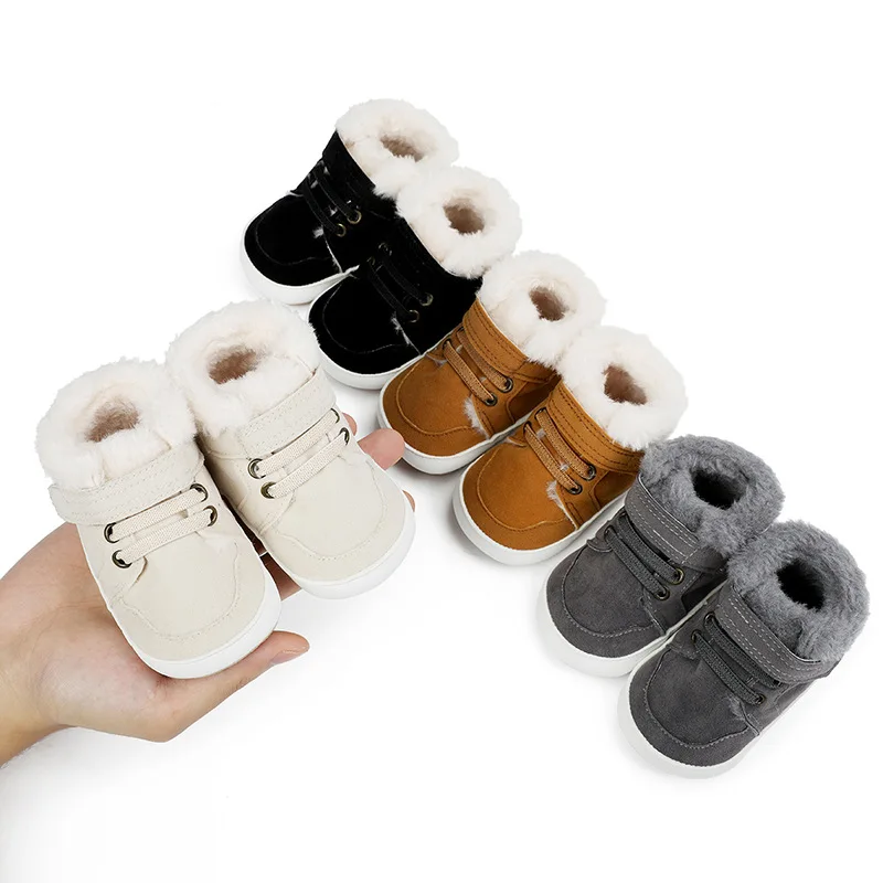 New Arrival Add Plush Fur Design Winter Baby Toddler Warm Shoes 2022 Christmas Baby Shoes for Boys and Girls factory