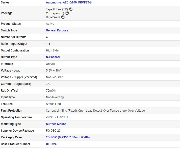 product smart high side power switch bts724g bts724 sop20 for automotive and industrial applications-0