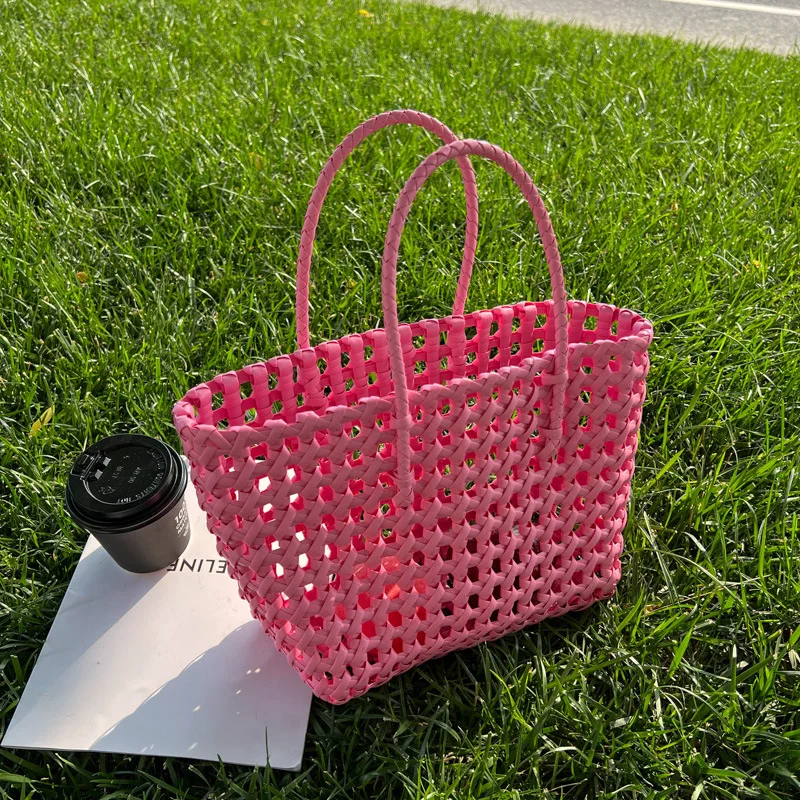 PVC woven bag shopping basket colorful waterproof beach plastic flower vase handbag summer luxury bags for women beach
