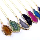 Charm Necklace Hot Sell Custom Unisex Fashion Real Gold Plated Natural Agate Stone Jewelry Charm Pendant Necklace