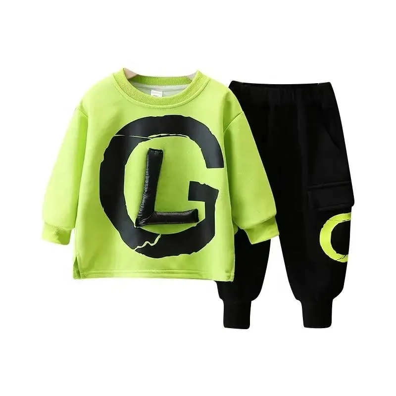 Autumn Custom Baby Boy Clothing Boutique Two Piece Hoodies Toddler Sweat Suits for Kids