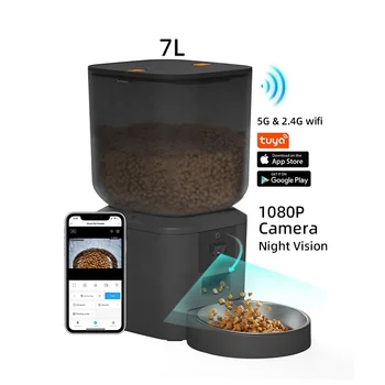 7L Tuya APP 5G WiFi Pet Feeder Camera 1080P HD Double Bowl Dog Food Dispenser Automatic Smart Pet Feeder 7L With Camera 2k