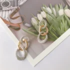 Diamond Drop Earrings Fashion Gold Silver Color Pave Zircon Diamond Stainless Steel Link Chain Drop Earrings Women