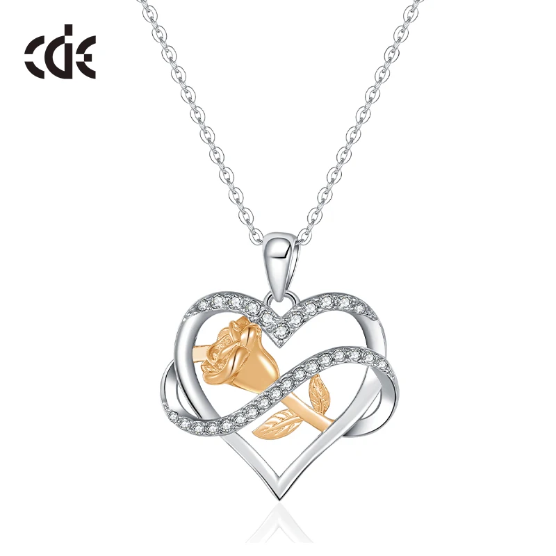 CDE P1070 Romantic Jewelry New Arrival Rose Necklace Brass Flower Gold Heart-Shaped Pendant Necklace