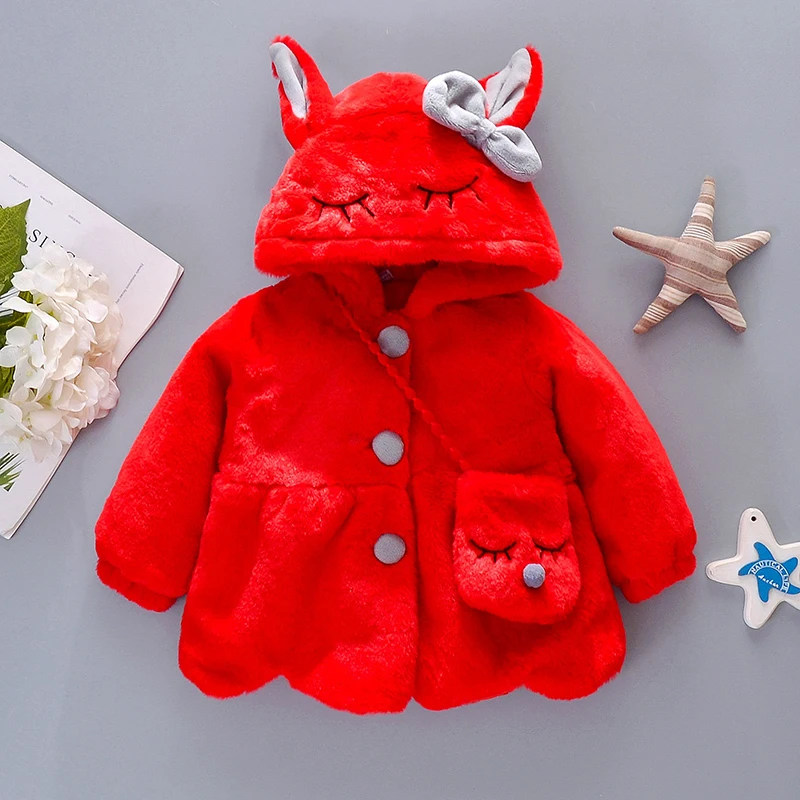 Fluffy Red N White Bunny Ears Baby Winter Hood