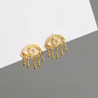 Real Cheap 925 Sterling Silver Gold Plated Rhinestone E-vil Eye Drop Tassel Stud Earrings Jewelry