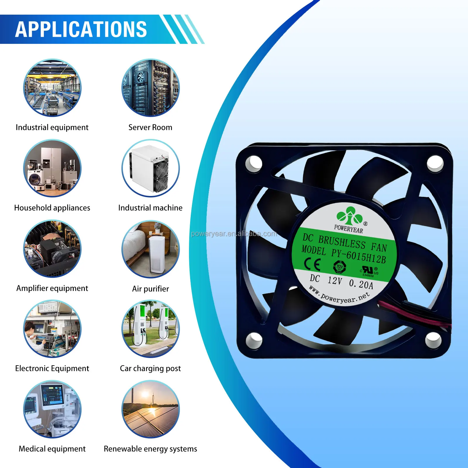 Brushless Fan, POWERYEAR, 3pin, 60mm, 5v - detail 2