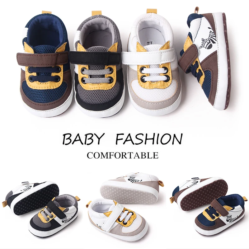 Spring and Autumn Cartoon zebra Leather Mesh Soft Sole Breathable Casual Infants Shoes for Boys supplier