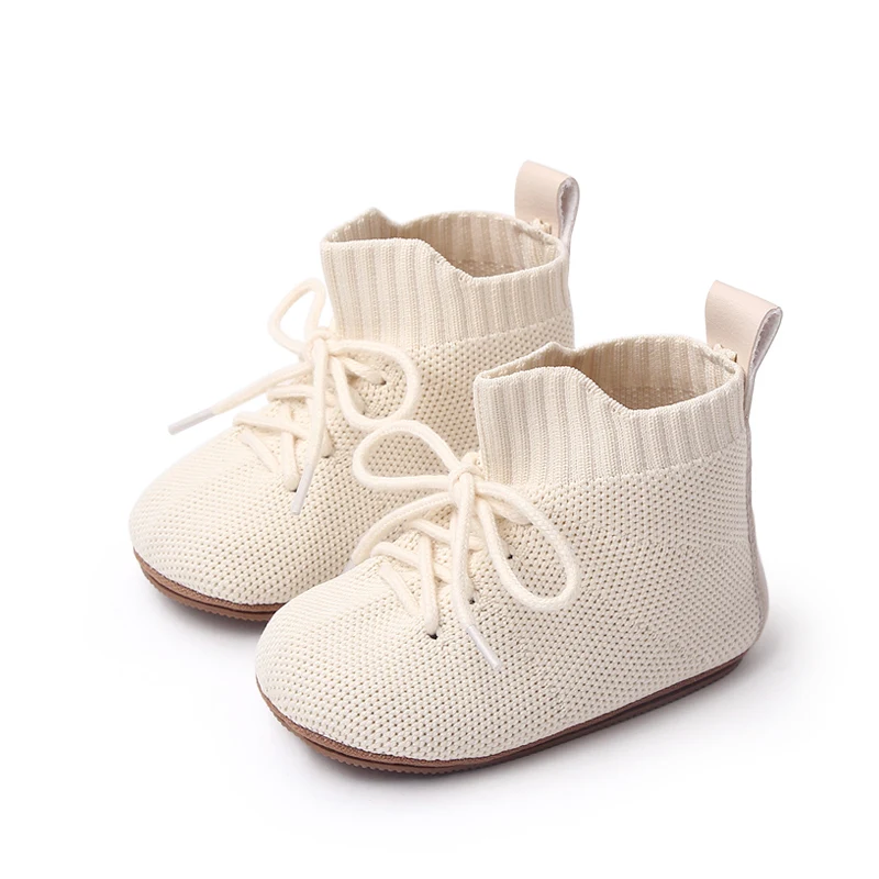 Spring Baby Flying Woven Shoes Breathable High Top Soft Soles Non-slip Baby Walking Shoes factory