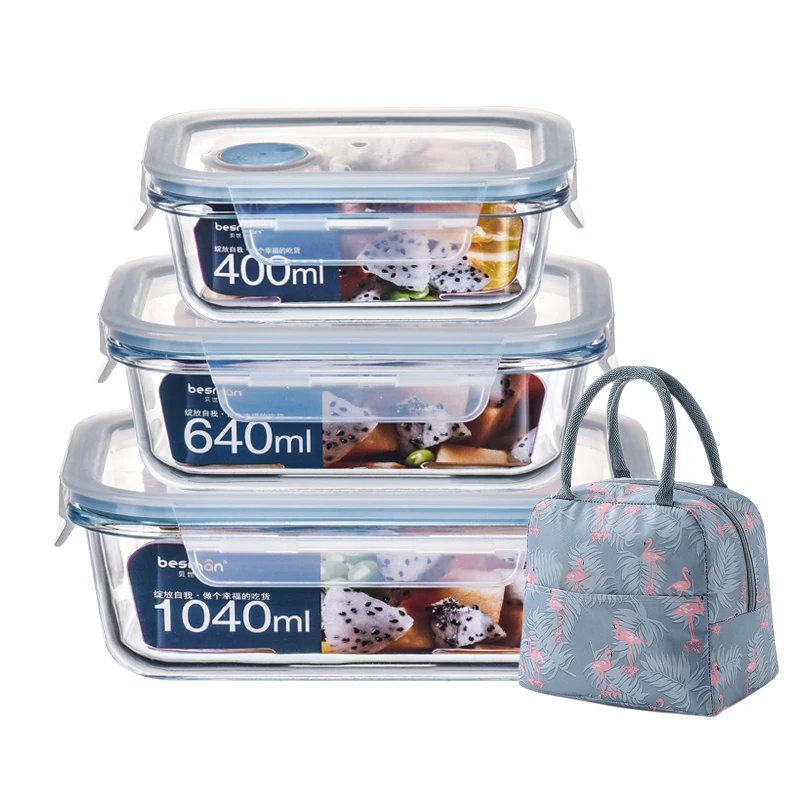 Glass Food Storage Containers with Lids Airtight Glass Bento Boxes Kitchen Accessories
