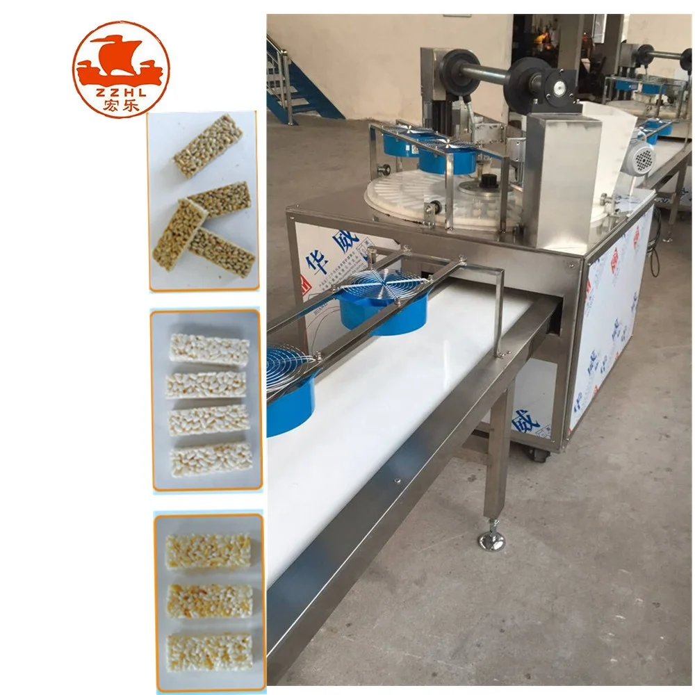 1Automatic Puffed Rice Candy Cake Energy Peanut Sesame Bar Cereal Bar Forming Cutting Processing Rice Cake Ball Production Line supplier