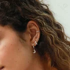 Earing Gemnel Stack Crescent Moon Charms Luna CZ Hoops Gold 925 Silver Women Hoop Earing