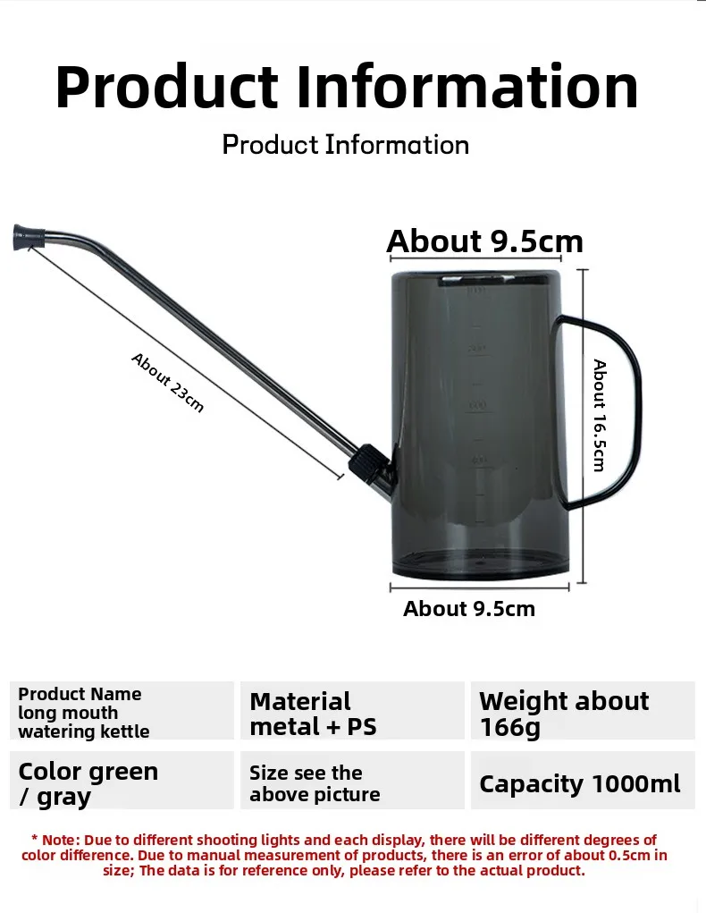 product effortless pouring 1l long spout plastic eco friendly watering can with measurement marks for indoor outdoor garden plants-4