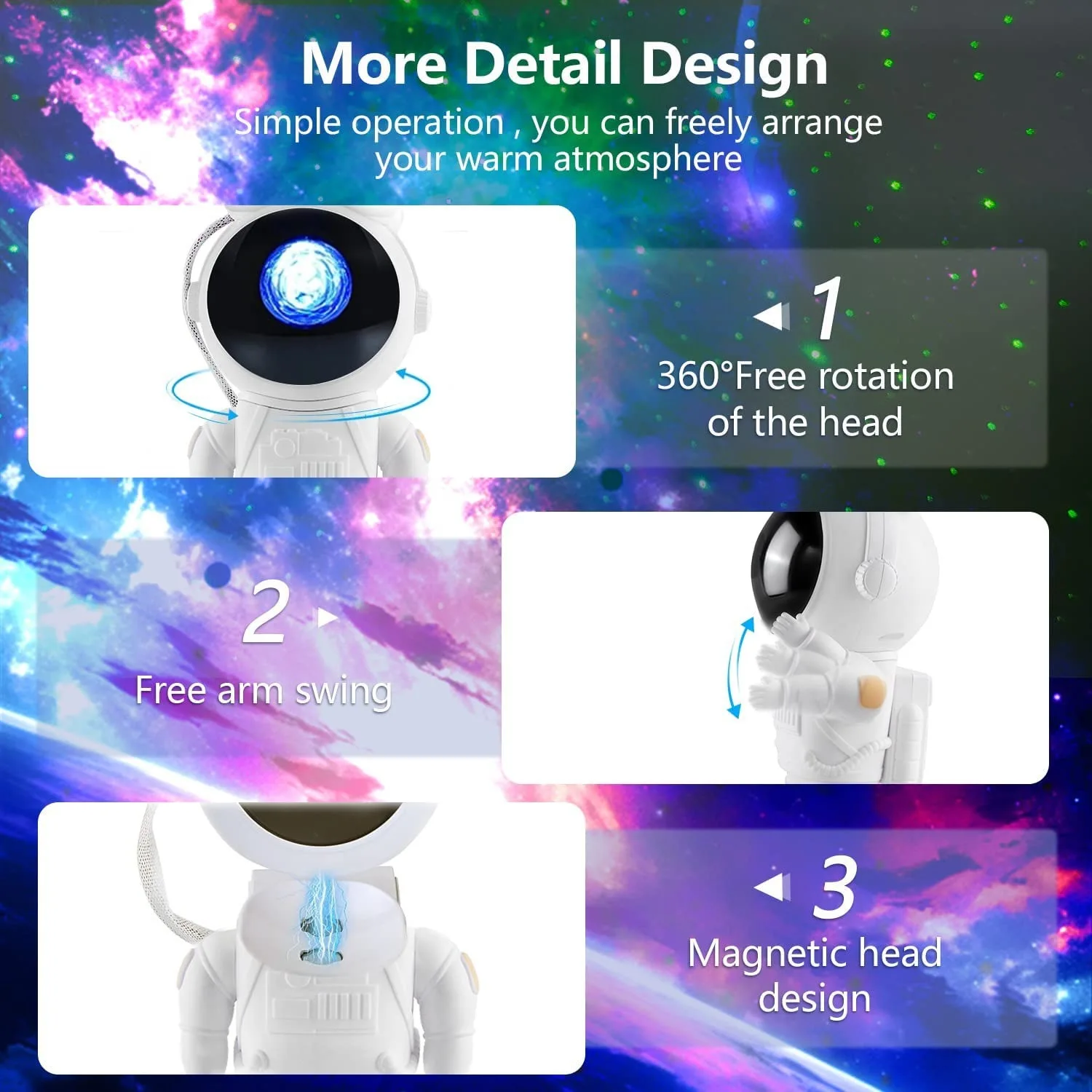 Astronaut Bluetooth Sky Projection Light USB Full Color Star Moon White Noise Astronaut Laser Atmosphere Night Light
