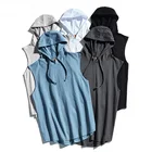 Men Sleeveless 100% Cotton Plain Blank Men Sleeveless Hooded T-shirts