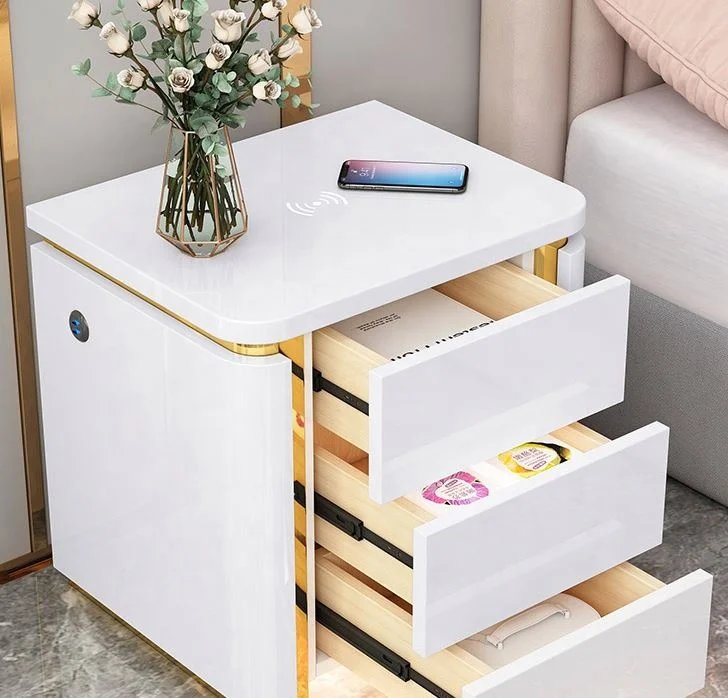 New Smart Wireless Charger Nightstand Side Table Bedroom Furniture Table Bedside With Charging Station