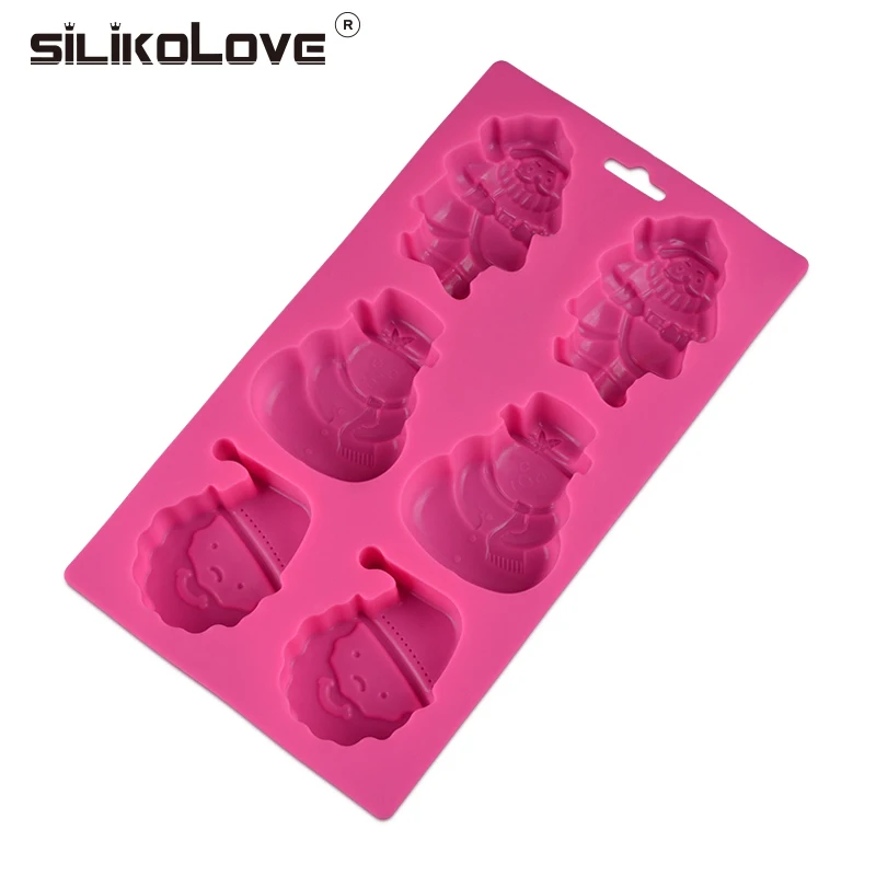 Hot sale Christmas 6 cavity different flower silicone cake mold handle DIY baking cake mold tools