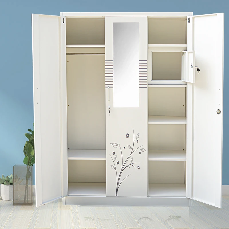 Foshan Factory 3-Door Steel Cabinet Bedroom Furniture Armarios Roperos Dorm Locker Wardrobe Lockers Bedside Wardrobe Roperos