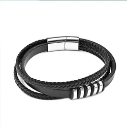 Men Bangle Multi-Layer Woven Leather Bracelets And Charms