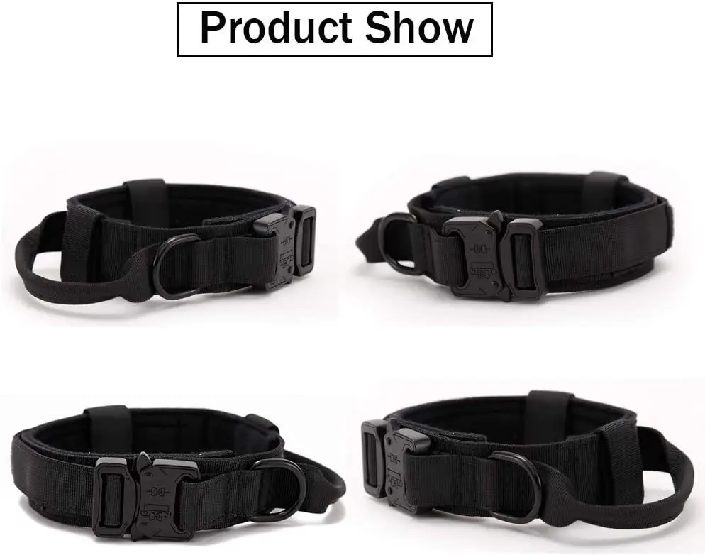 Visual Reference: Outdoor Heavy Duty Adjustable Tactical Wide Dog Collar With Metal