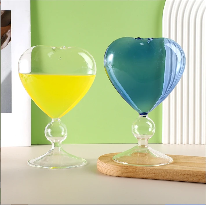Heart-shaped Blue Glass Cup Creative Love Glass Wine Cup Bar Goblet Glass Cup