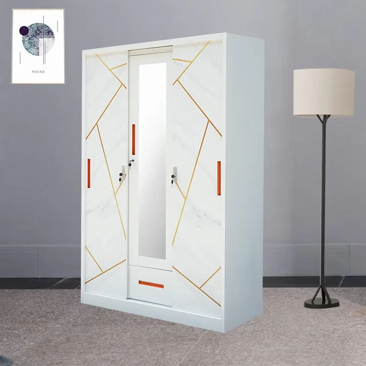 Clothes Cupboard Design Sliding Door Bedroom Storage Cupboard With Beautiful Prints Metal Wardrobe