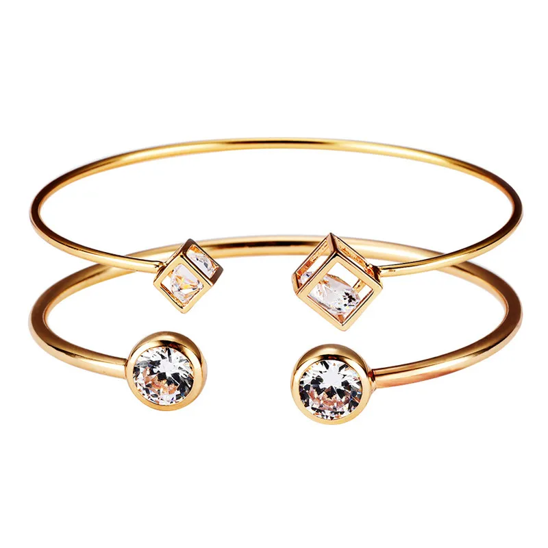 fashion women copper with zircon diamond gold open bangles jewelry