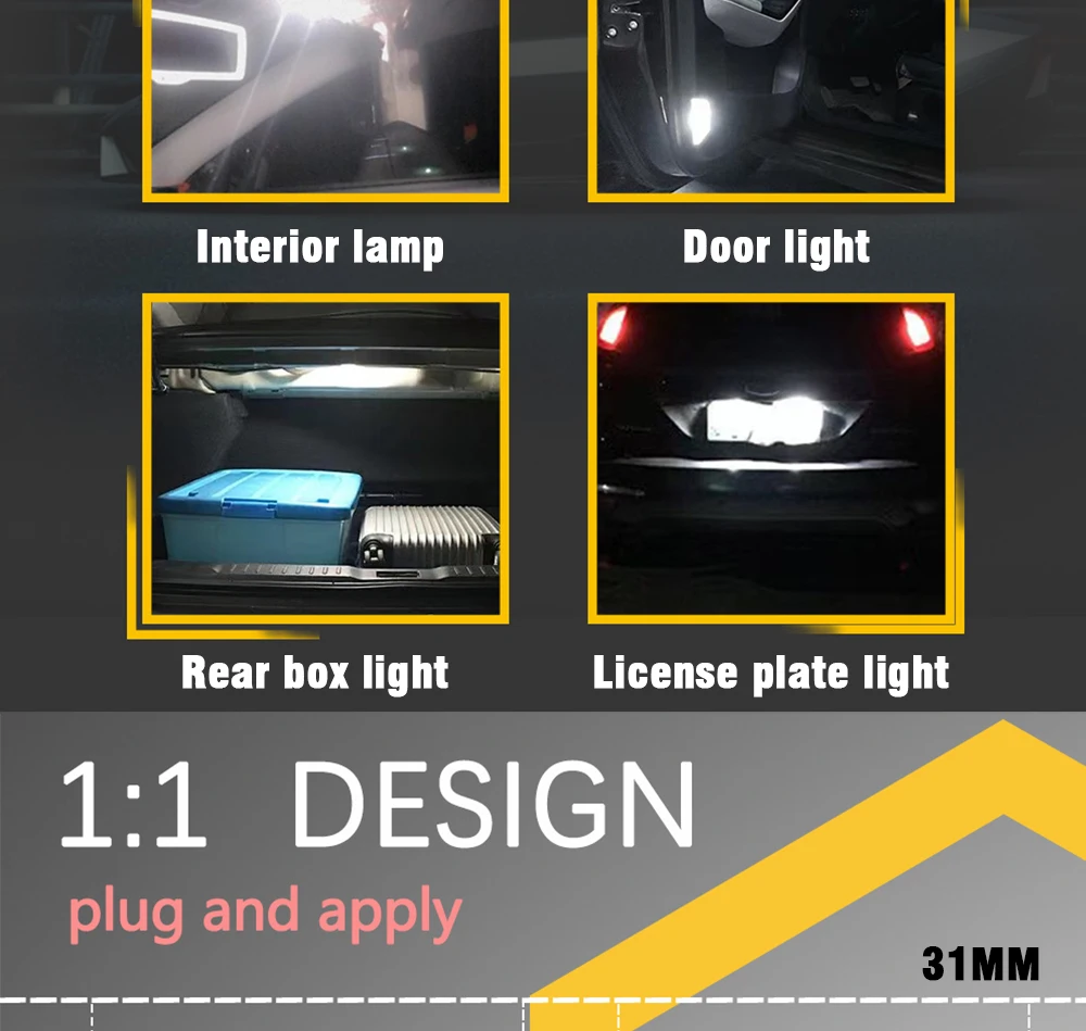 Car Super Bright 31mm 36mm 39mm 41mm 44mm LED Double Pointed Lamp C5W C10W CANBUS 6 SMD LED Reading Light License Plate Light