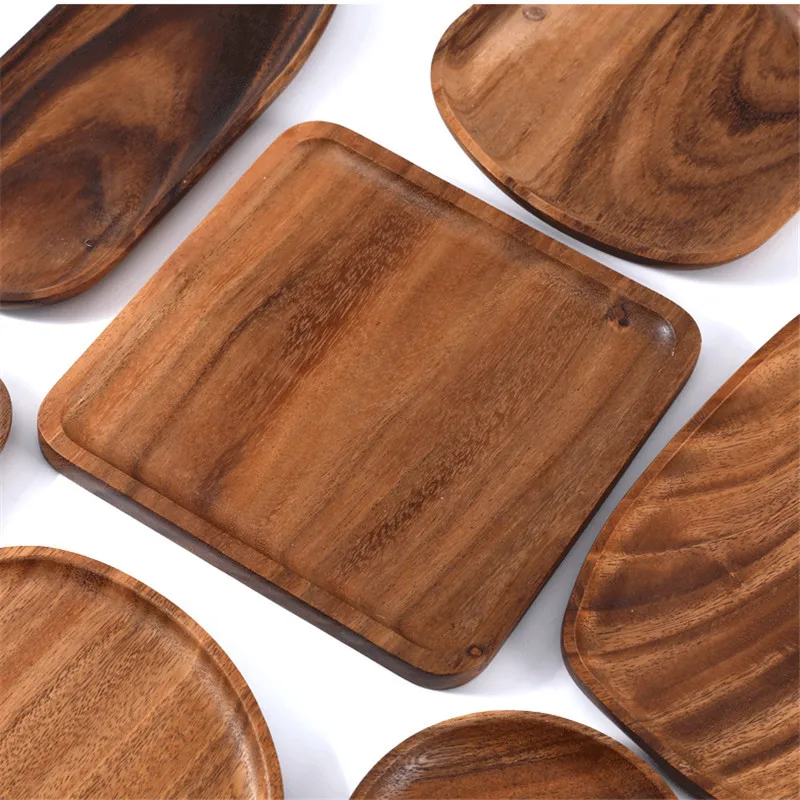 Home Decor Carved Large Natural Wood Plate Irregular Shape Walnut Wooden Food Serving Platter Trays