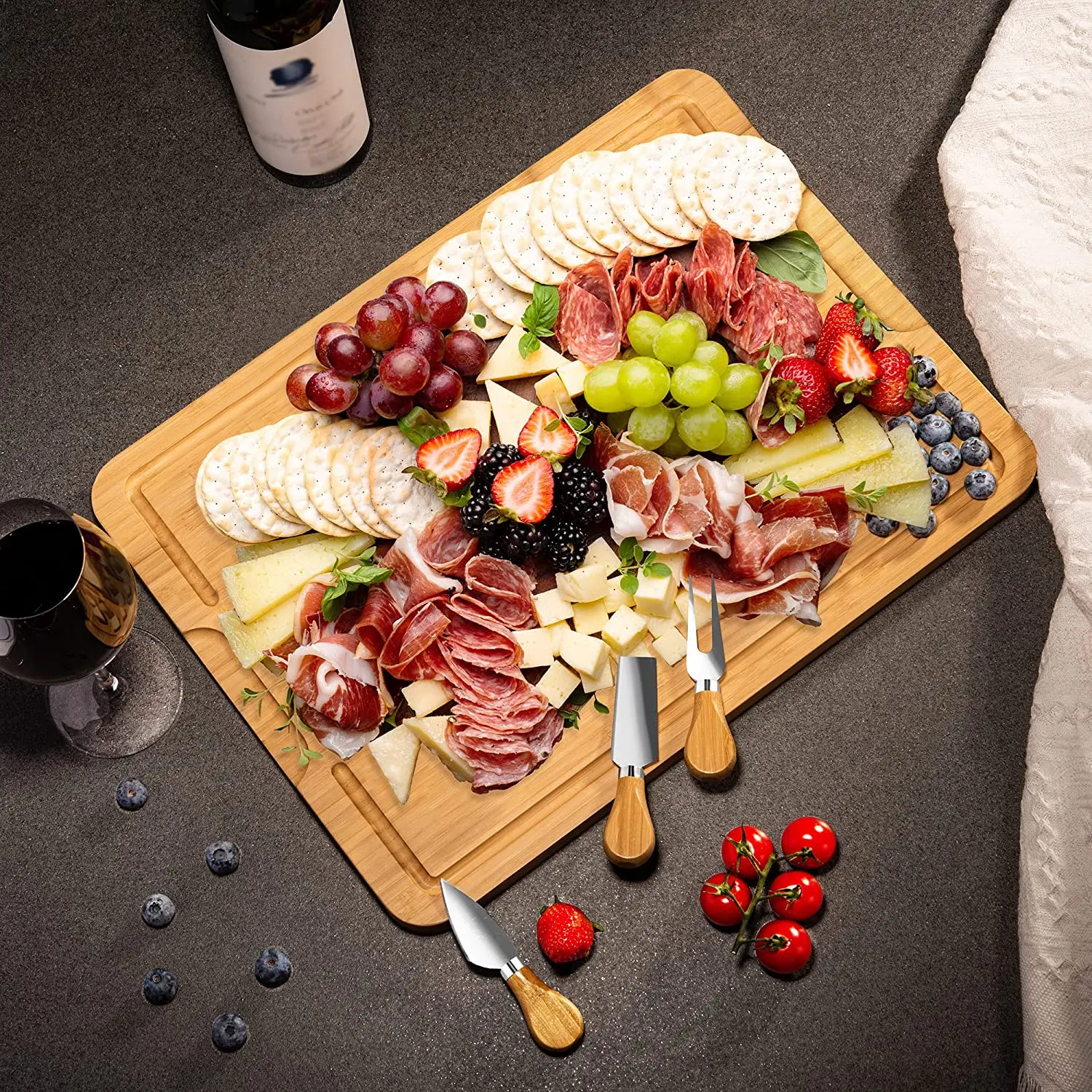 product unique rectangle bamboo charcuterie board set includes magnetic knife set for cheese and cutting gifts-3