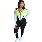 Piece Fall Set Woman Casual Color Matching Hooded Sports Striped Jogging 2 Piece Set