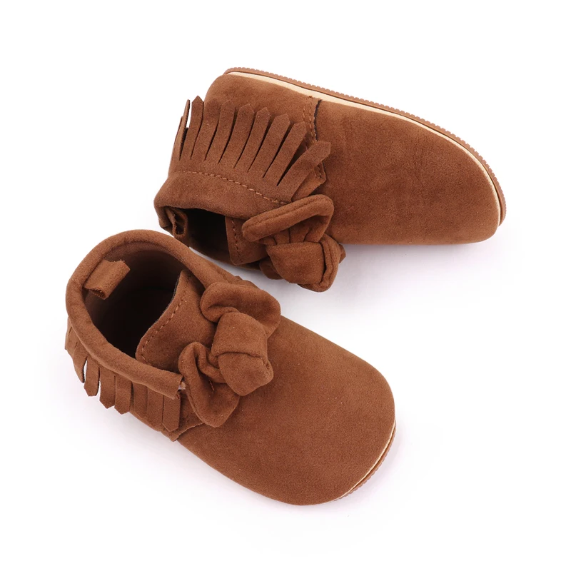 New Arrival Solid Color Fur Top Fringe Bow Soft Soled Baby Toddler Shoes for Girls supplier