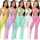 MISS New Arrival 2021 Sexy Sleeveless Suspender Stretchy Casual Women 1 Piece Bodycon Flare Jumpsuit