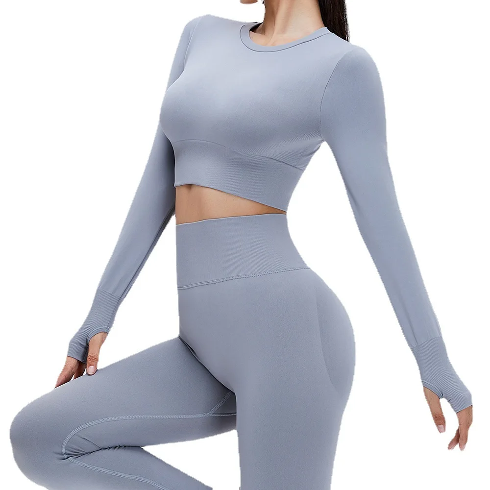 New style yoga suit women's seamless skin-friendly tight-fitting solid color gym fitness sets two-piece suit