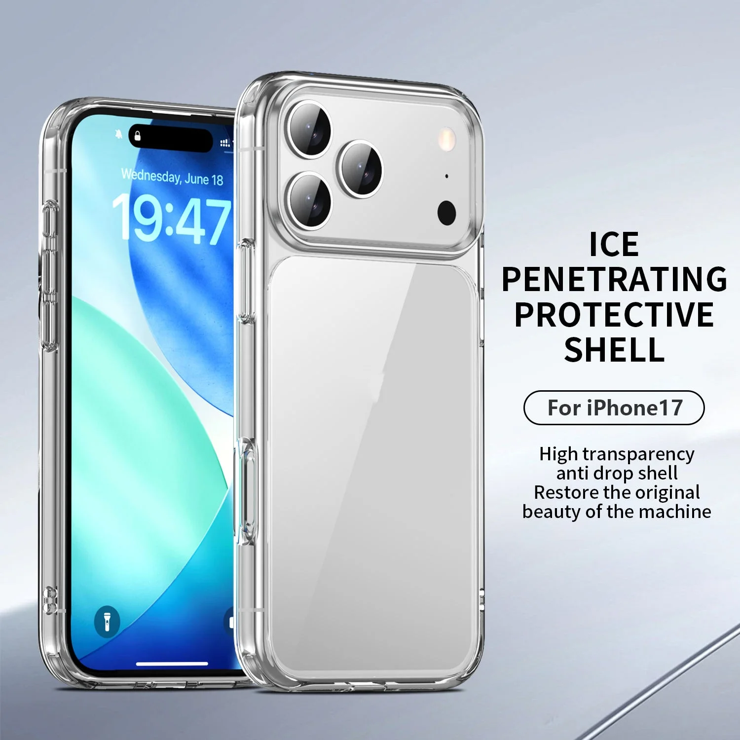 product new high crystal clear hard pc tpu hybrid mobile phone case for iphone 17 air transparent shockproof for iphone 15 16 17 pro max-4