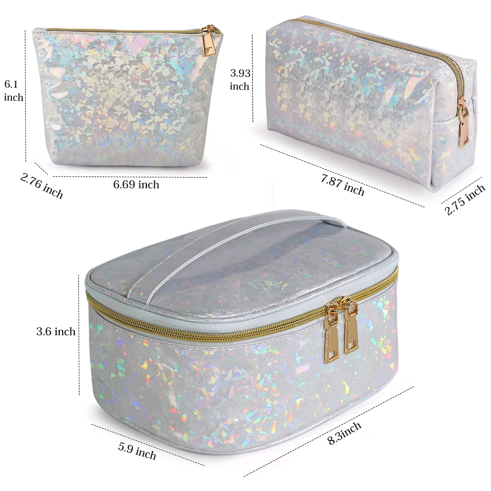 2024 Factory Wholesale Laser PU Makeup Storage Bag Set Travel Cosmetic Organizer Bag