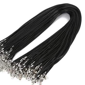 Black PU lobster clasp braided Necklace Cord String 1.5mm Rope Pendant wire rope with leather cord necklace