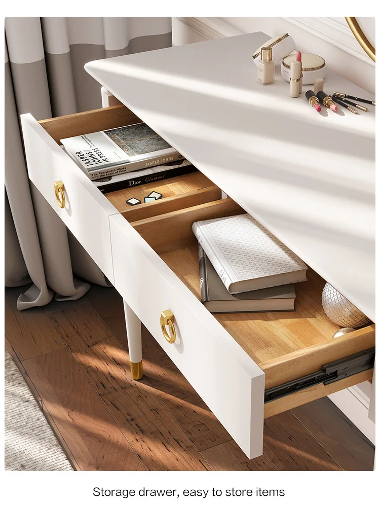 Linsy Mini Simple Modern White Metal Gold Marble Make Up Vanity Table Set Dresser Cheap Dressing Table EK1C