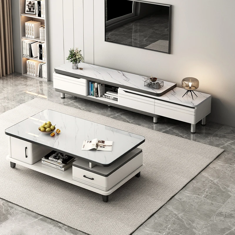 Elegant Modern Multifunctional Square White Furniture for Living Room Coffee Table with Glass Top and Drawers