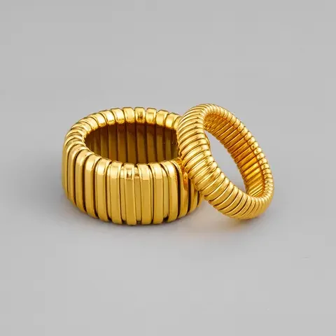 Tarnish free stainless steel gold plated elastic spring rings for women