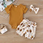 Shorts Baby Baby Girl Cotton Cotton Newborn Toddler Floral Printing Shorts Romper 3 Piece Baby Girls' Clothing Sets