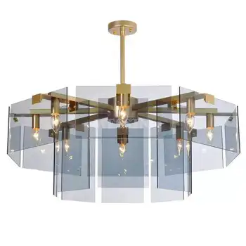 Hong Kong style light luxury chandelier post-modern round glass dining room lamps simple and atmospheric household bedroom lamp