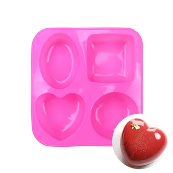 Heart Shape Silicone Mold for Handmade Soap Making Round Love Heart Square Oval Mold for Soap 4 Cavities