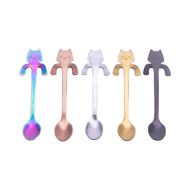 Funny cartoon coffee tea spoon stainless steel 18/10 gold cat spoon coffee spoon