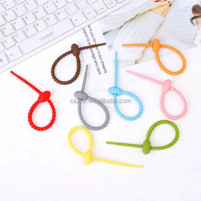 All-Purpose Colorful Reusable Silicone Tie Bag Clip Twist Kitchen Tools Rubber Cable Ties