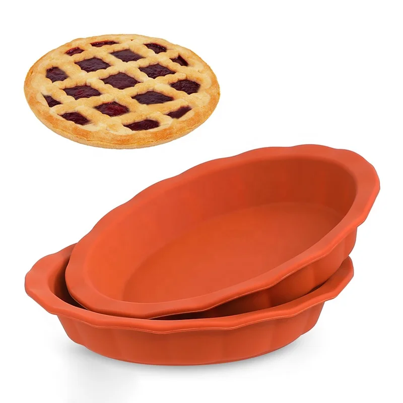 Non Stick Silicone Pie Pans Dishes for Baking, Custom 9inch Round Pie Dishes with Corrugated Edge
