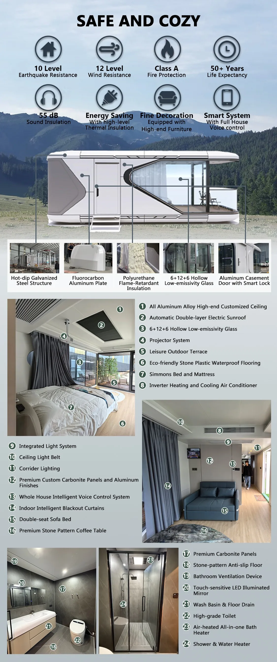 Luxury Design Resort Use Tiny House Prefabricated Space Capsule House With Smart Audio-Visual Systems manufacture